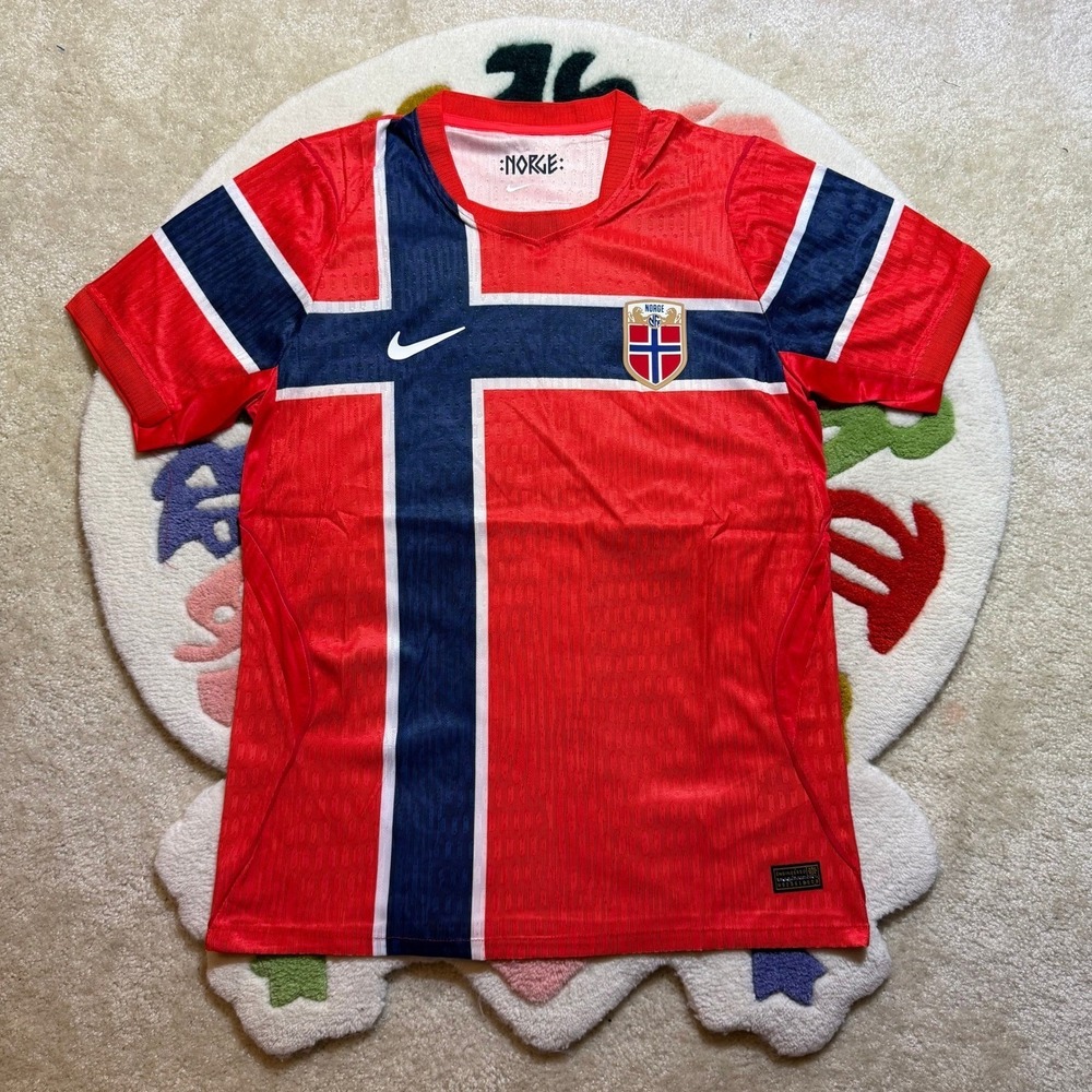 Nike Norway National Team Soccer Jersey Red Blue Norge Aero-Fit Mens Medium